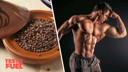 Grains of paradise peppercorns and a muscular bodybuilder