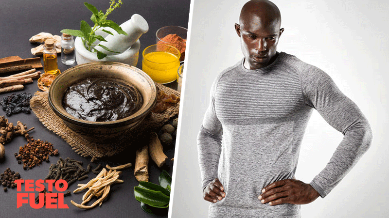 Athletic man looking toned and muscular stands aside some Indian herbs and Ayurvedic medicines