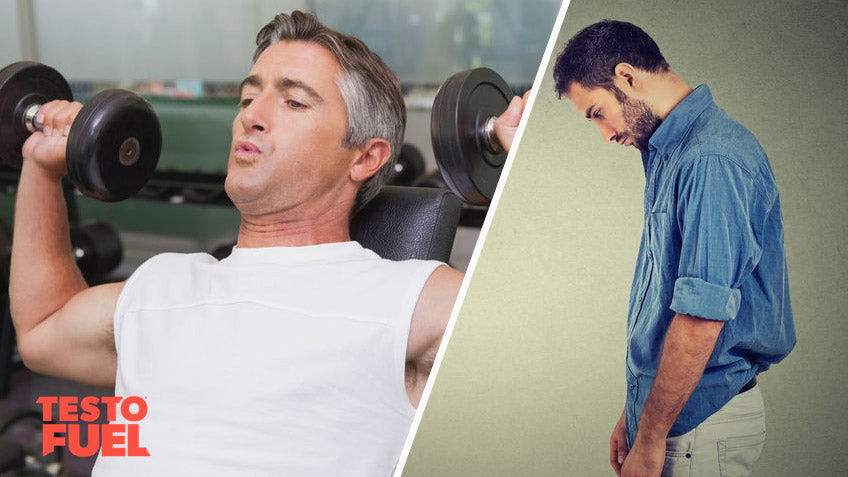Man exercising and man sad