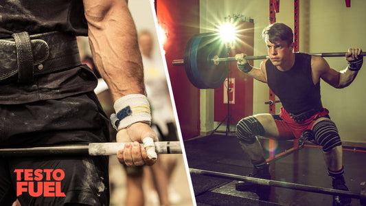 Muscular athletes squatting and deadlifitng