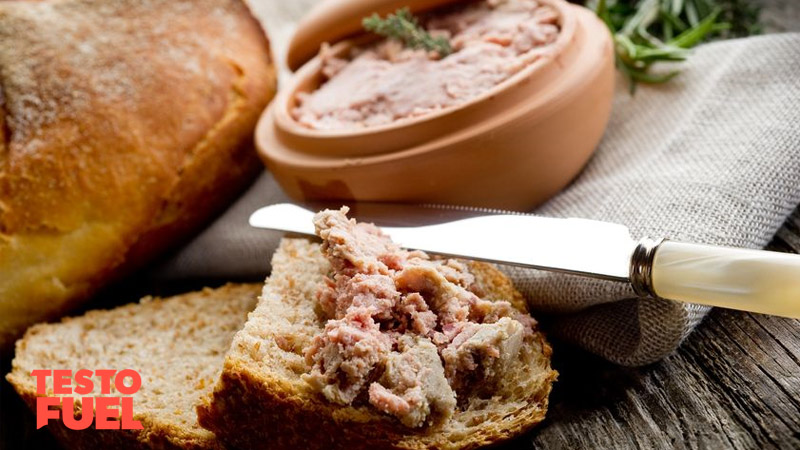 Goose liver pate spread on crusty bread