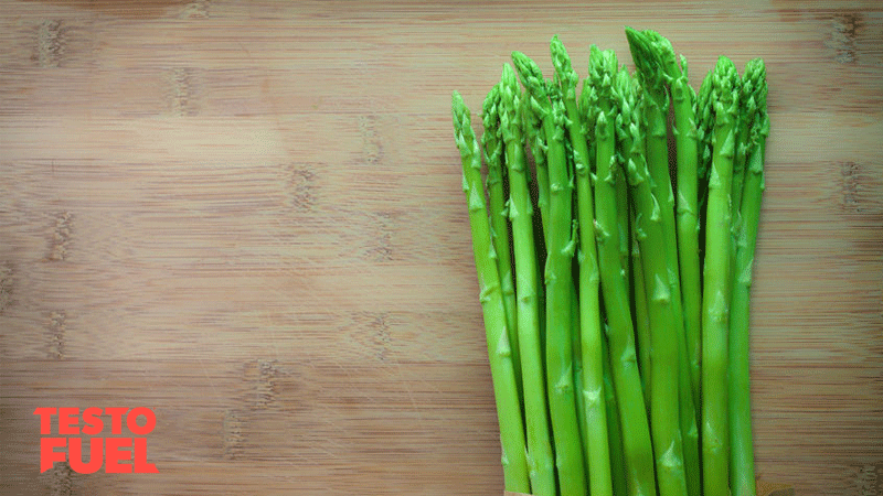 Asparagus spears on a wooden table