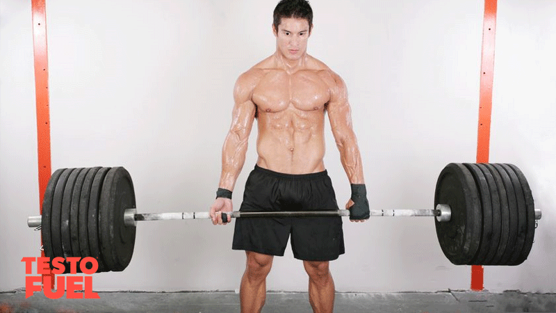 A young athlete man lifting heavy deadlifts in the gym