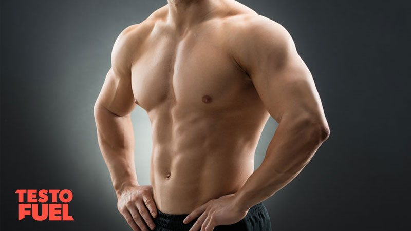 Athlete showing high testosterone, muscles and lean abs